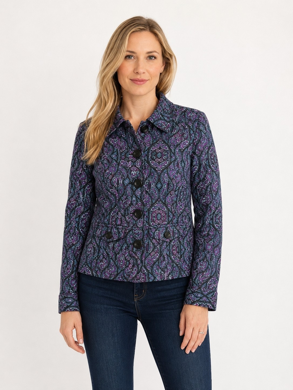 Charter Club Blue Purple Paisley Button-Front Jacket Women's S/P